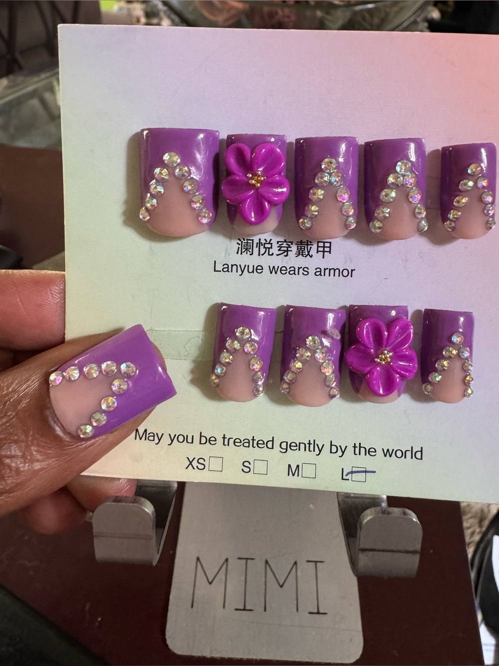 Purple Rhinestone Floral DUCK Press-On Nail Set
